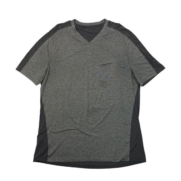 Lululemon T Shirt Mens XL Extra Large Gray V Neck Short Sleeve Chest Pocket Gym - Picture 1 of 11